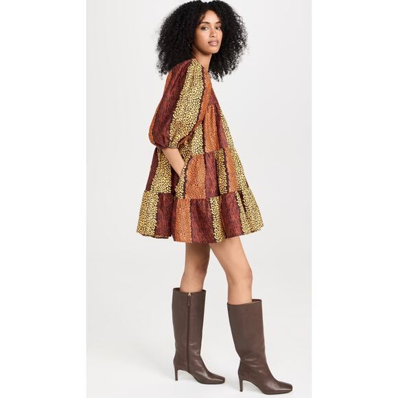 NWT Elisamama Simi Mini Dress Poplin Puff Sleeve Vibrant Color Block Print Small - Picture 1 of 12
